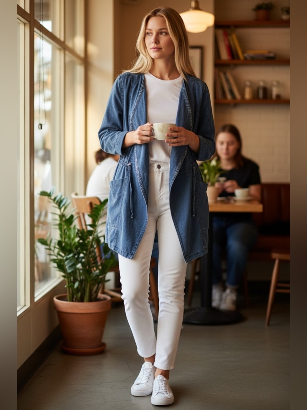 Anthropologie Hei Hei High Plains Jacket, Chambray Linen Blend Oversized S/M